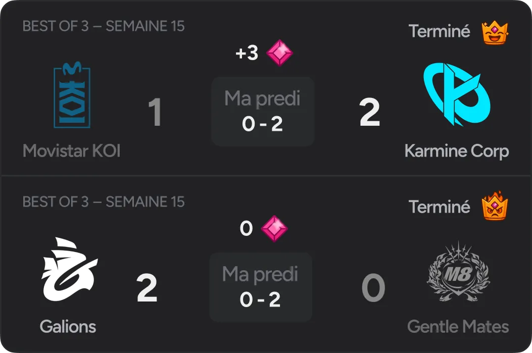 Interface de planification des matchs sur Predi.gg